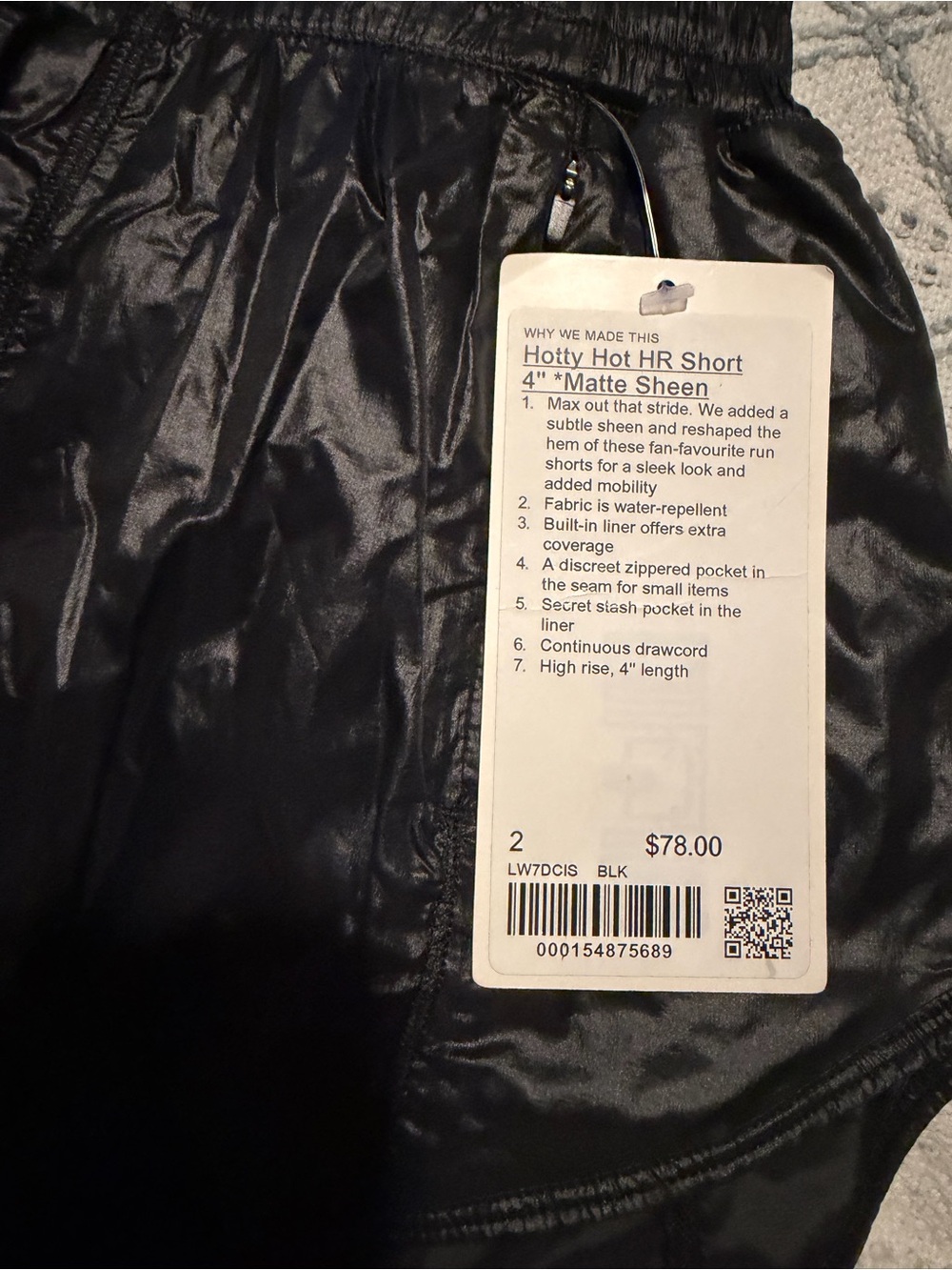 Lululemon Black Hotty Hot HR shirt 4โ NWT size 2 - Picture 2 of 3